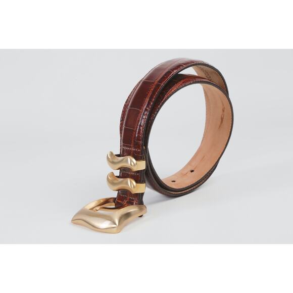 Vintage Nordstrom Belt Brown Alligator Embossed Italian Leather Gold Buckle SZ M main image 6